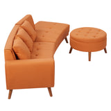 107" Contemporary Sofa with a Round Storage Ottoman and Three Removable Pillows - Orange