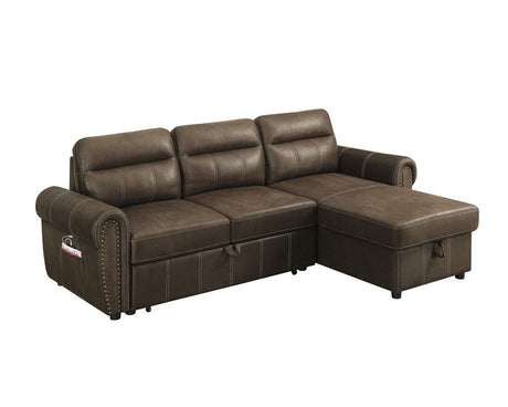 Hugo - Reversible Sleeper Sofa Chaise With USB Charger - Brown