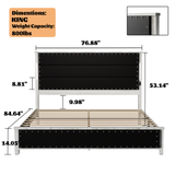 King Size Bed with Upholstered Headboard, Charging Station and LED Lights, Dark Grey