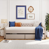 Full Size Upholstered Daybed With Two Drawers, Wood Slat Support