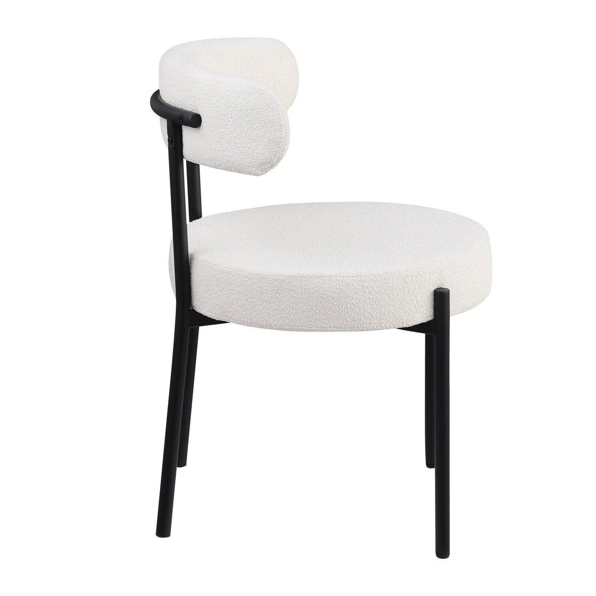 Set of 2 Round Upholstered Boucle DIning Chairs With Curved Backrest - White / Black