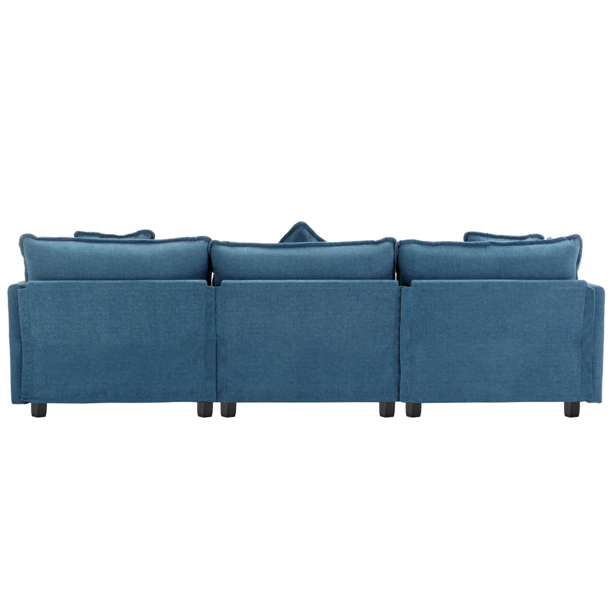 112.2" Chenille Upholstered Sofa with Ottoman and 5 Pillows - Blue