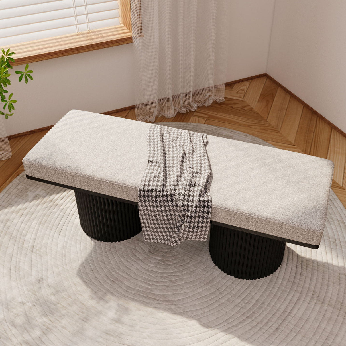 Upholstered Bench With Black Legs - Light Gray