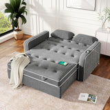 Upholstered Loveseat with Pull Out Sofa, Two Throw Pillows, Dual USB Charging Port And Adjustable Backrest - Gray