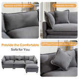 112.2" Chenille Upholstered Sofa with Ottoman and 5 Pillows - Gray