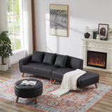 107" Contemporary Sofa with a Round Storage Ottoman and Three Removable Pillows - Black