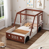 Fun Play Design Twin Size Car Bed, Kids Platform Bed In Car Shaped For Kids Boys Girls Teens - White / Orange