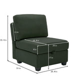 3 Piece Living Room Set With Storage including Sofa, Love Seat and Chair - Green