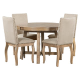 5-Piece Farmhouse Dining Table Room Set With Round Extendable Table and 4 Upholstered Dining Chairs (Natural Wood Wash)