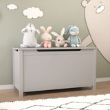 Kids Wooden Toy Box Storage With Safety Hinged Lid For Ages 2+ - Gray