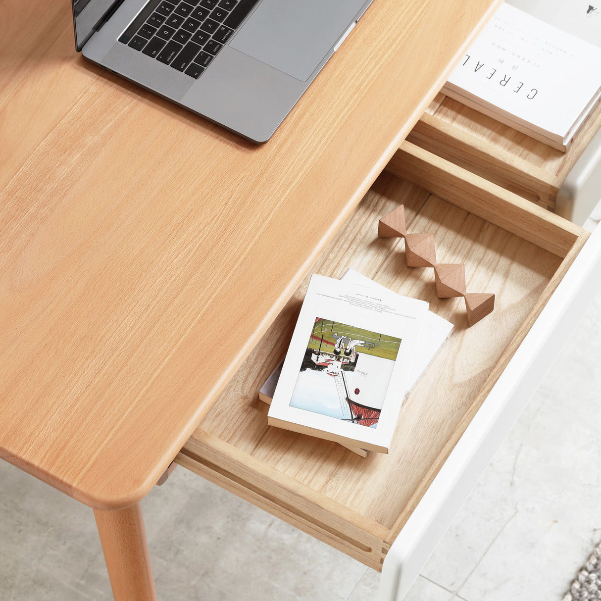 Computer Desk With 2 Drawers - White / Gray