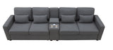 114.2" Upholstered Sofa with Console, 2 Cupholders, 2 USB Ports for Wired or Wireless Charge with 4 Pillows - Charcoal Gray