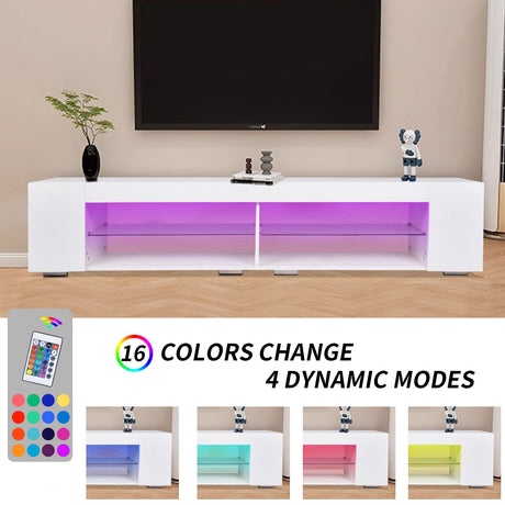 High Gloss LED TV Stand With Storage  - White