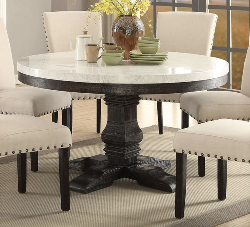 Nolan - Marble Top Salvage Round Dining Table - White