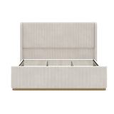 King Size Corduroy Upholstered Bed With 130L Storage Ottoman -  Light Grey