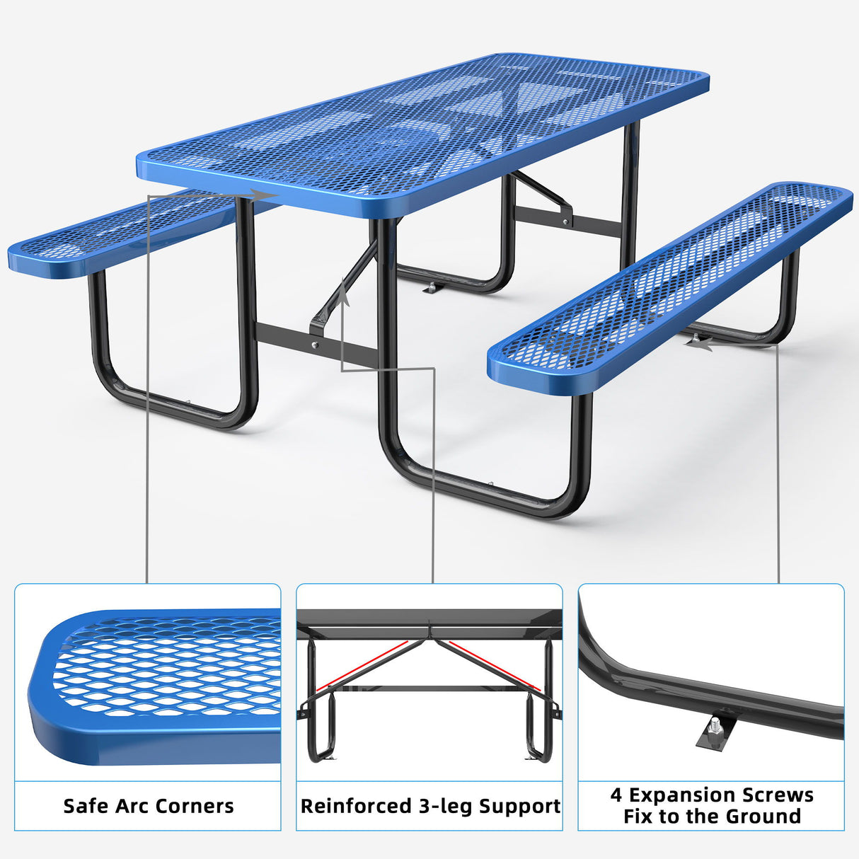 Expanded Rectangular Picnic Table - Blue - Metal