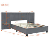 Queen Size Upholstered Platform Bed with Tall Headboard, Gray