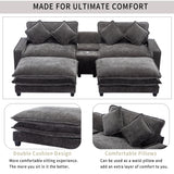 112.6" Chenille Upholstered Sofa with Two Ottomans, Two USB Ports, Two Cup Holders and Large Storage Box -Dark Gray