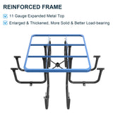 Square Outdoor Steel Picnic Table, With Umbrella Pole - Blue