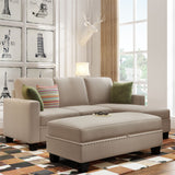 Reversible Sofa chaise With Storage Ottoman and Nailheaded Textured Fabric - Warm Gray