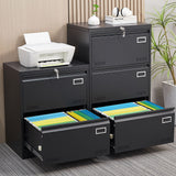 2 Drawer Metal Lateral Filing Cabinet With Lock - Black