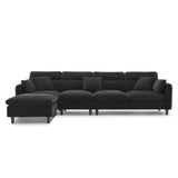 Modern Convertible Sectional Sofa with Pillows and Ottoman - Black