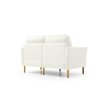 2 PC Velvet Living Room Set Including 2 Love Seats with Four Throw Pillows and Metal legs - Off White