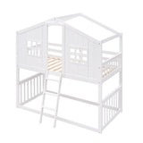 Twin Over Twin House Bunk Bed With Ladder, Wood Bed