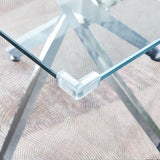 Contemporary Square Clear Dining Tempered Glass Table With Stainless Steel Legs