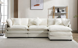 112.2" Chenille Upholstered Sofa with Ottoman and 5 Pillows - Off White