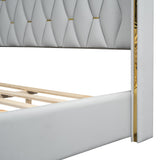 Full Size Upholstered Platform Bed with Metal Strips, Off-white