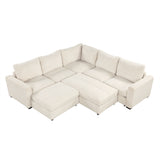 121.3" Modular Sectional Sofa with Two Movable Ottomans,  Beige