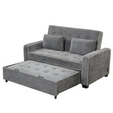 Upholstered Loveseat with Pull Out Sofa, Two Throw Pillows, Dual USB Charging Port And Adjustable Backrest - Gray