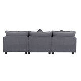 112.2" Chenille Upholstered Sofa with Ottoman and 5 Pillows - Gray