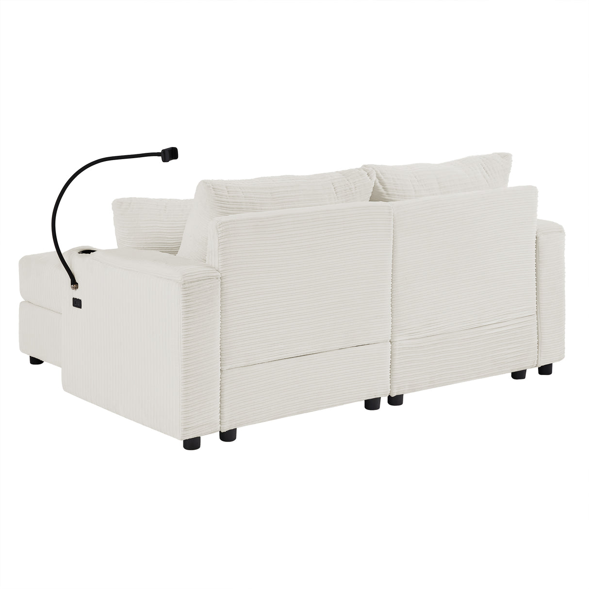 72.8" Modern Style Loveseat with Storage Space, Movable Ottoman, Two USB Ports, Two Cup Holders and Phone Holder - Beige