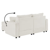 72.8" Modern Style Loveseat with Storage Space, Movable Ottoman, Two USB Ports, Two Cup Holders and Phone Holder - Beige