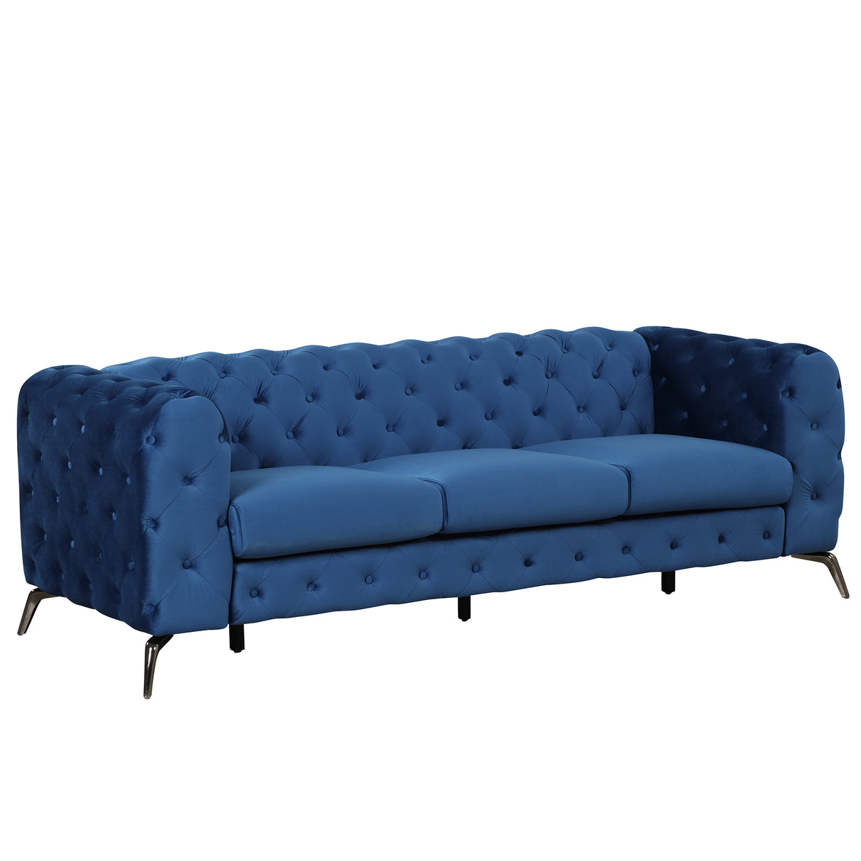 85.5" Velvet Upholstered Sofa with Sturdy Metal Legs, Blue