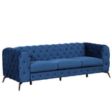 85.5" Velvet Upholstered Sofa with Sturdy Metal Legs, Blue