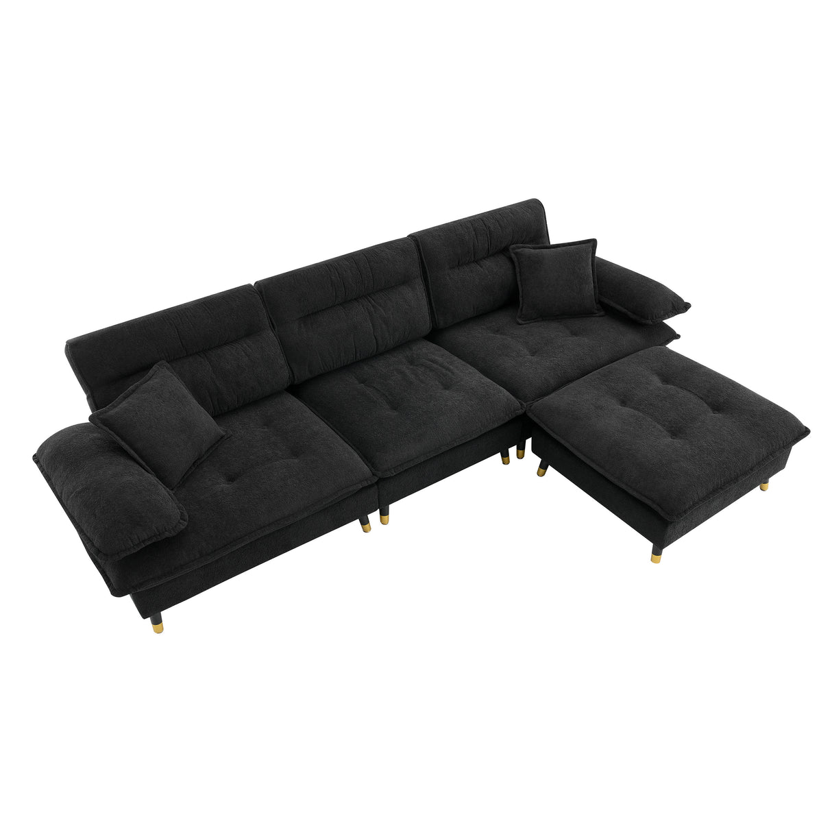 L shaped Sectional Sofa with Cloud Chenille Fabric and Ottoman - Black