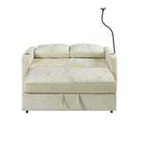 53.9" Modern Sleeper Loveseat with Adjustable Backrest, Two Cup Holders, Phone Holder, Three Charging Ports and Side Storage Pocket , Beige