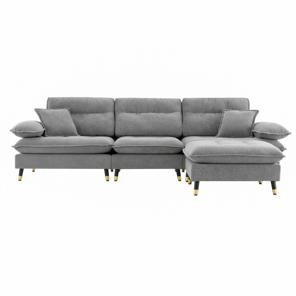 L shape Sectional Sofa with Cloud Chenille Fabric and Ottoman - Gray