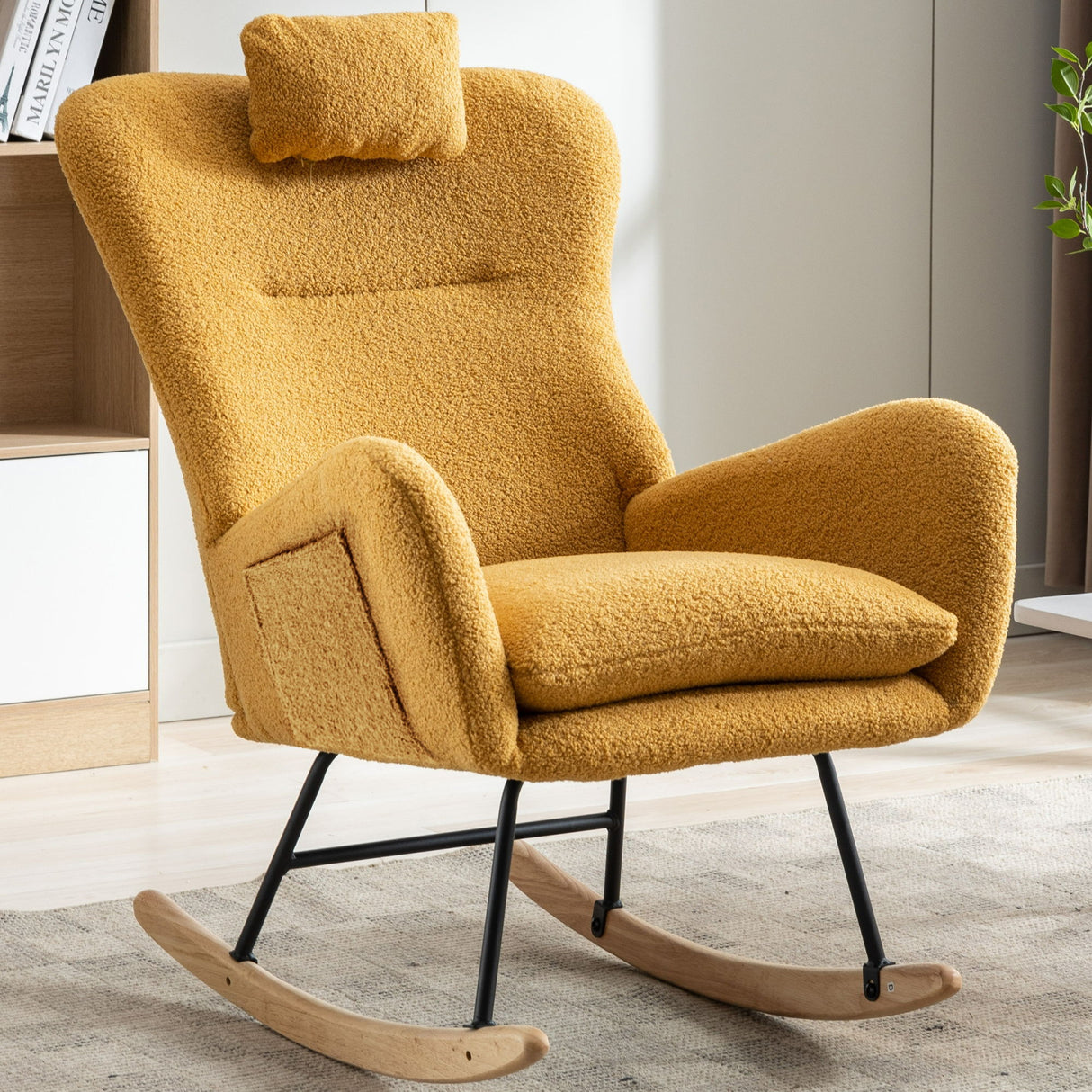 Rocking Chair With Pocket With Safe Solid Wood Base - Turmeric