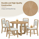 5-Piece Dining Set with Radial Wood Grain Design and 4 Upholstered Chairs for Dining Room and Kitchen (Natural Wood Wash)