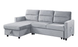 Ruby - Velvet Reversible Sleeper Sofa With Storage Chaise And Side Pocket - Light Gray