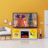 Fireplace TV Stand With 18" Electric Fireplace Heater, Modern Entertainment Center For TVs Up To 62" With Adjustable Glass Shelves And Storage Cabinets