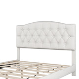 Queen Upholstered Platform Bed With Saddle Curved Headboard And Diamond Tufted Details - Beige