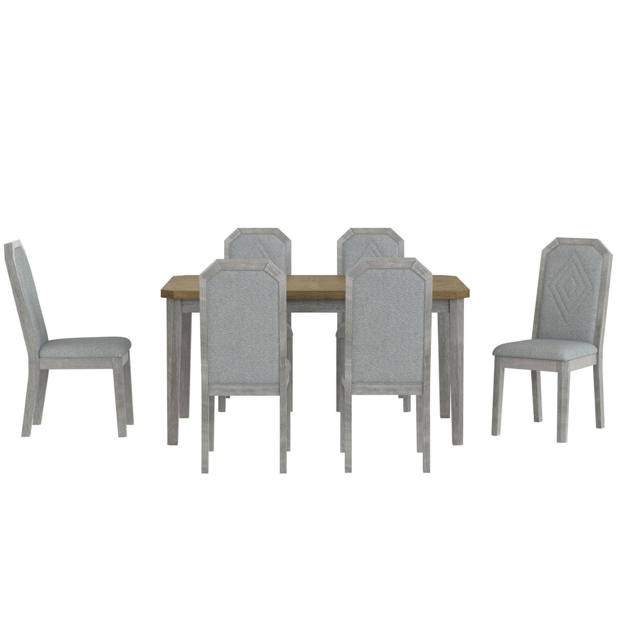 TREXM 7-Piece Farmhouse Dining Set With 6 high-back Chairs (Brown+Gray)