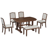 6-Piece Dining room Set With One extending Leaf, Upholstered bench and Chairs - Cherry