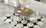 TREXM 5-Piece Dining Set with Butterfly Leaf and 4 Upholstered Chairs (Brown+Antique White)