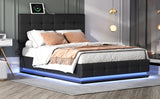 Queen Tufted Upholstered Platform Bed with Hydraulic Storage System with LED Lights and USB charger, Black